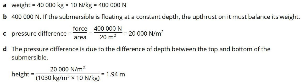 Upthurusr Examples Pressure and upthrust